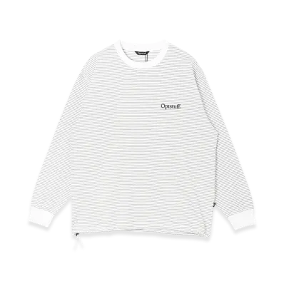 Optstuff Drawstring Border Long Sleeve T-Shirt "White"