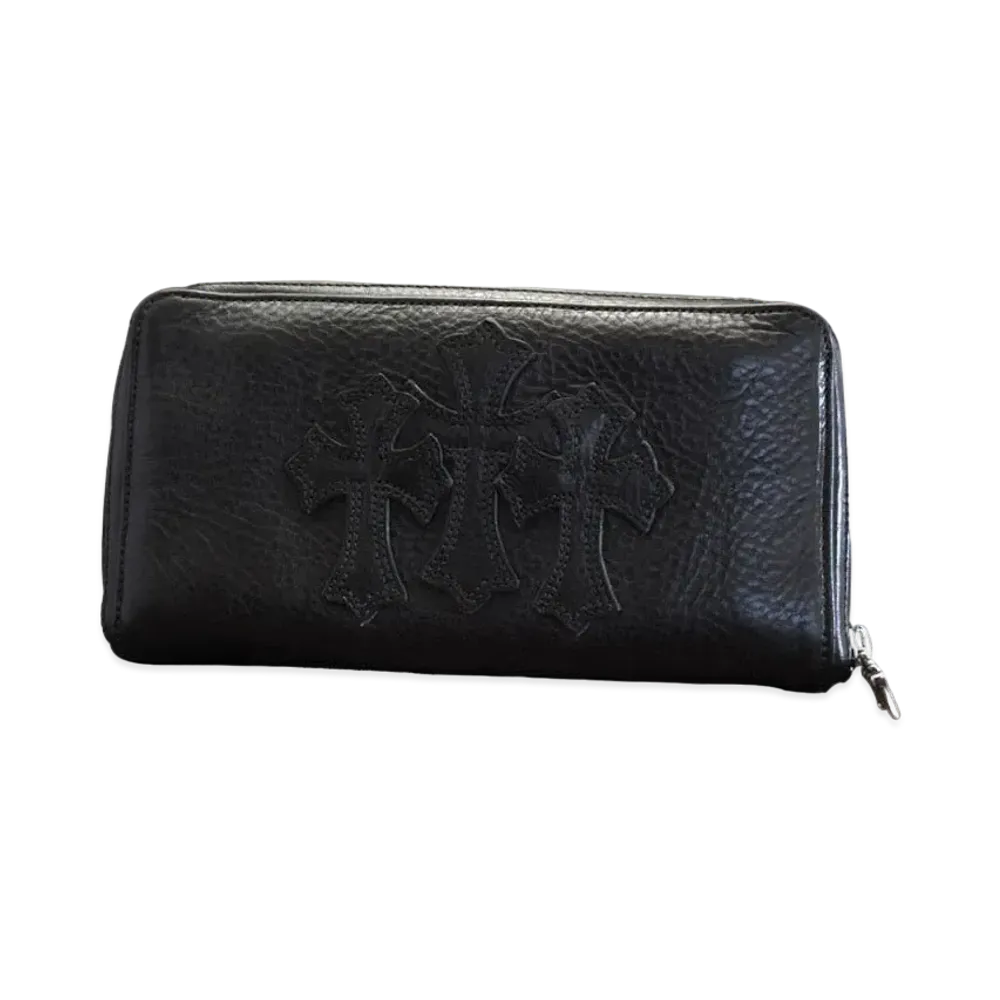 Chrome Hearts REC F Heavy Leather Zip Wallet / 3 Cemetary Cross "Black"
