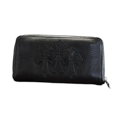 Chrome Hearts REC F Heavy Leather Zip Wallet / 3 Cemetary Cross "Black"