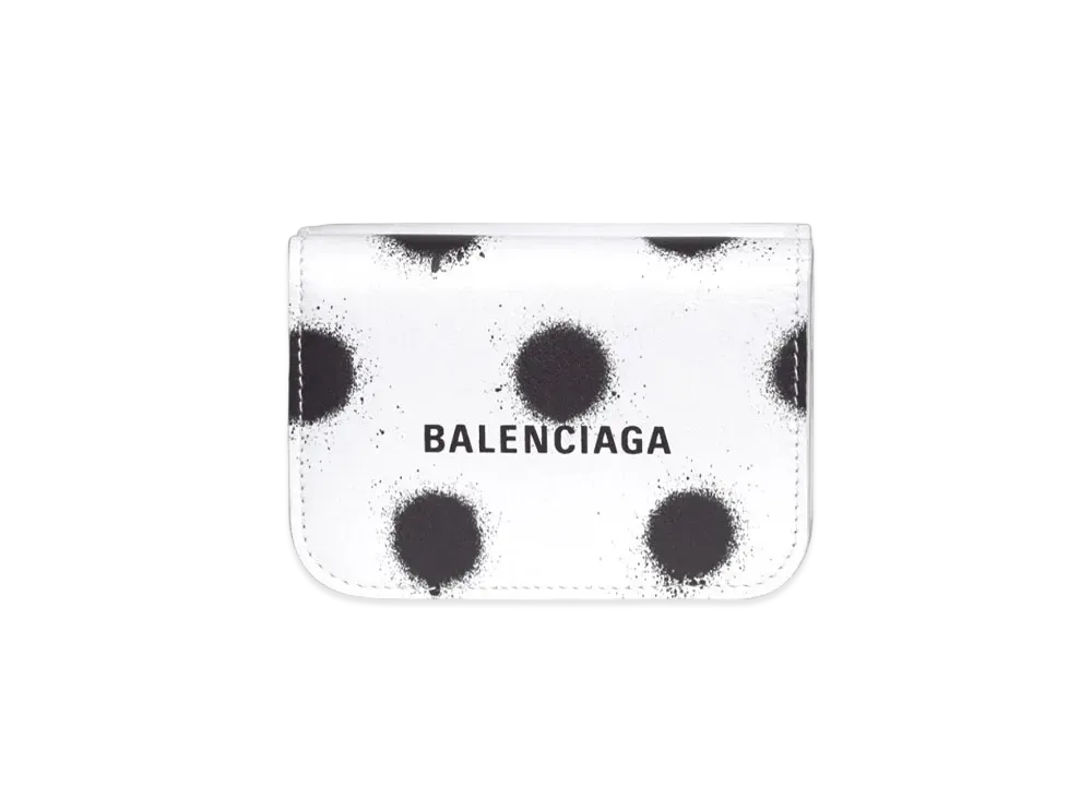 BALENCIAGA Cash Mini Wallet In Sprayed Polka Dots Printed Smooth Calfskin "White"
