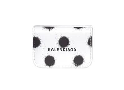 BALENCIAGA Cash Mini Wallet In Sprayed Polka Dots Printed Smooth Calfskin "White"