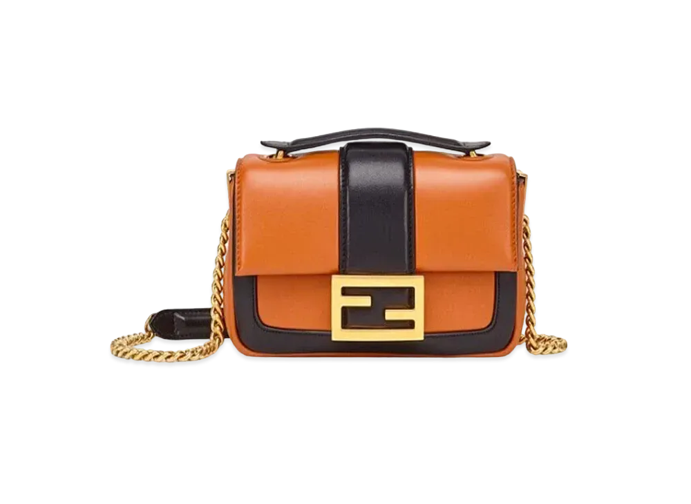 FENDI Mini Baguette Chain Nappa Leather Bag "Brown/Black "