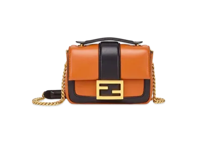FENDI Mini Baguette Chain Nappa Leather Bag "Brown/Black "