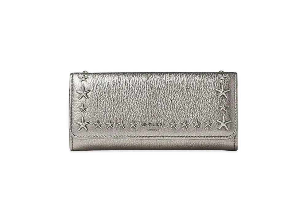 Jimmy Choo Nino Metaric Soft Grainy Calf Leather Wallet With Stars Studs "Gunmetal"