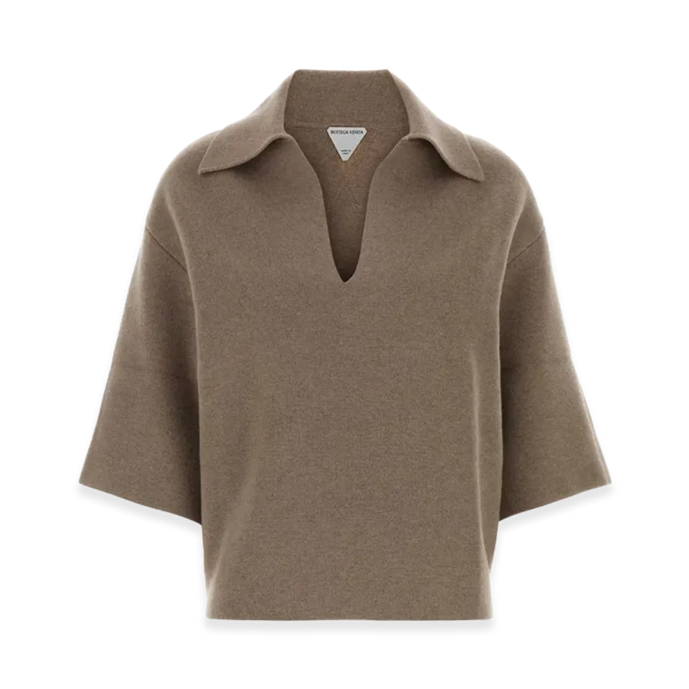 Bottega Veneta Women's Cappuccino Cashmere Blend Polo Shirt "Beige/Tan"