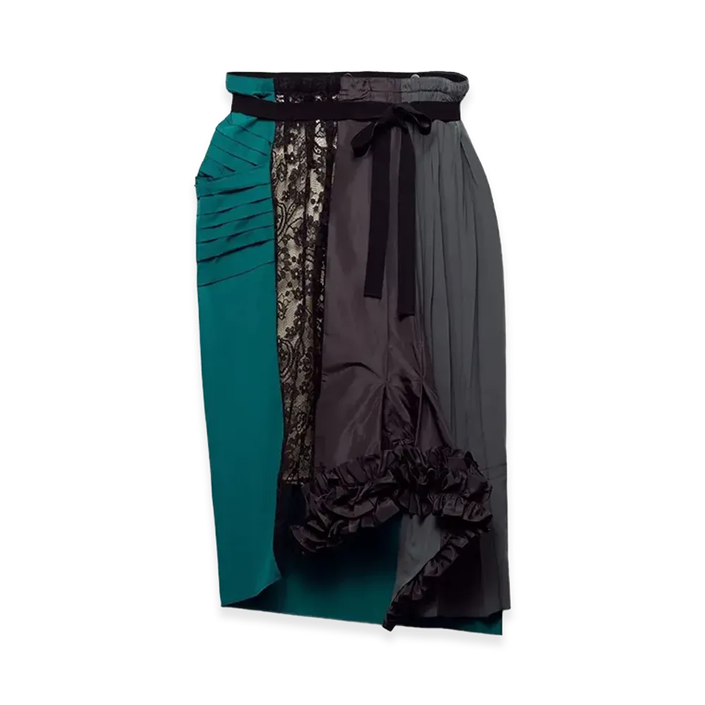 PRADA Women's Technical Taffeta Patchwork Skirt "Ematite"