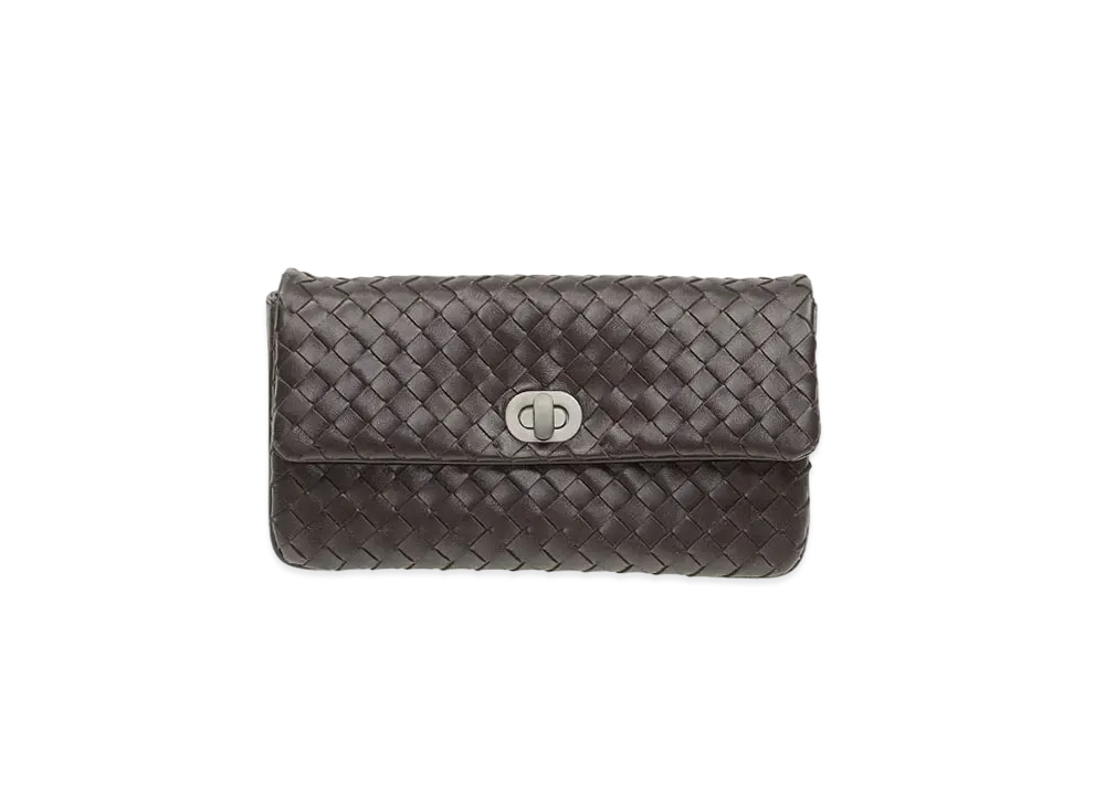 Bottega Veneta Lambskin Clutch Bag "Dark Brown"