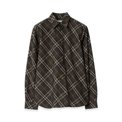 Burberry Relaxed Fit Check Cotton Shirt "Truffle Brown"