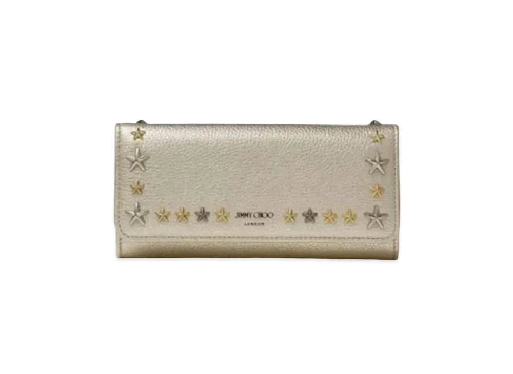 Jimmy Choo Nino Metallic Soft Grainy Calf Wallet With Star Studs "Mix/Light Gold"