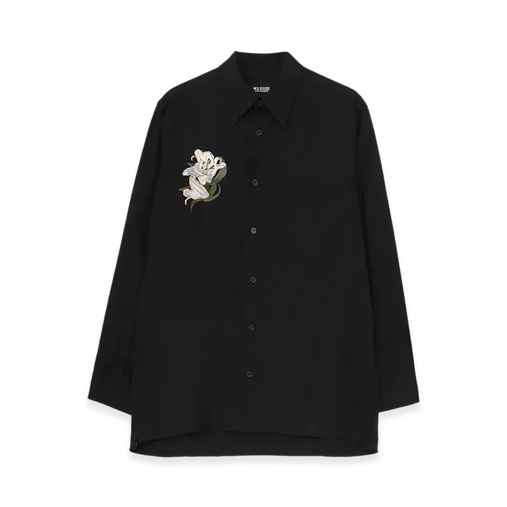 WILDSIDE YOHJI YAMAMOTO Lily Embroidery Shirt "Black"