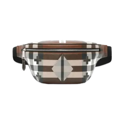 Burberry Geometric Check & Leather Bam Bag "Dark Barchi Brown/White"