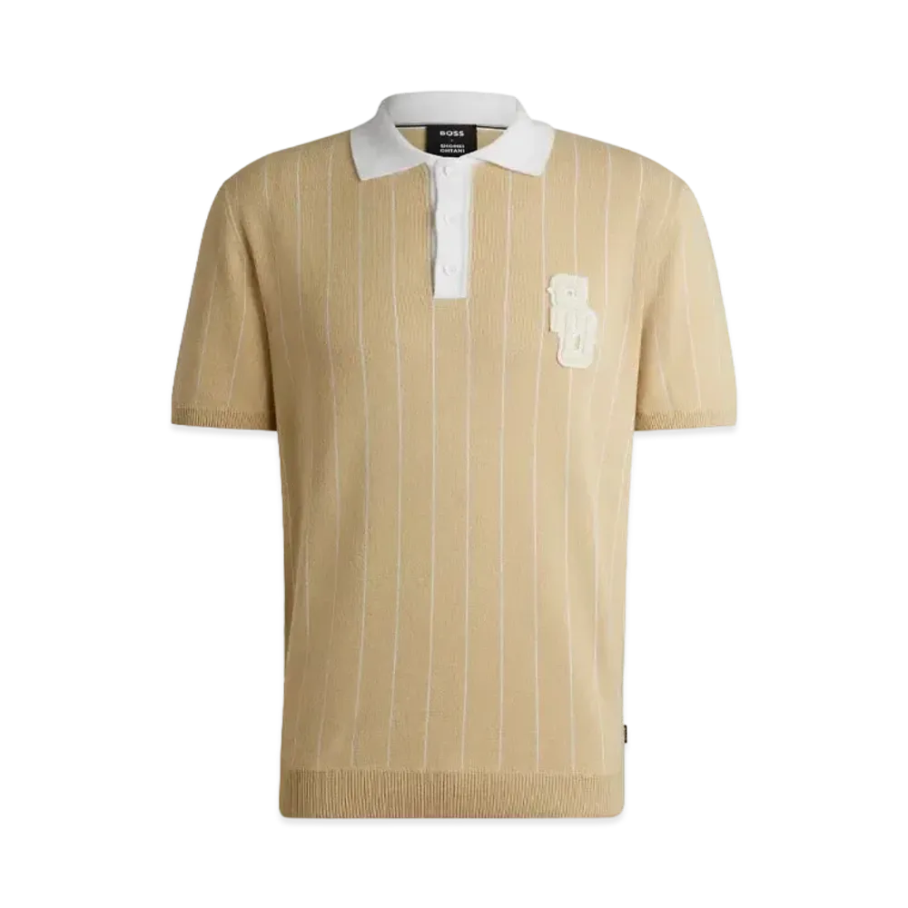 Boss x Shohei Ohtani Cotton Knit Polo Shirt Monogram Patch "Light Beige"