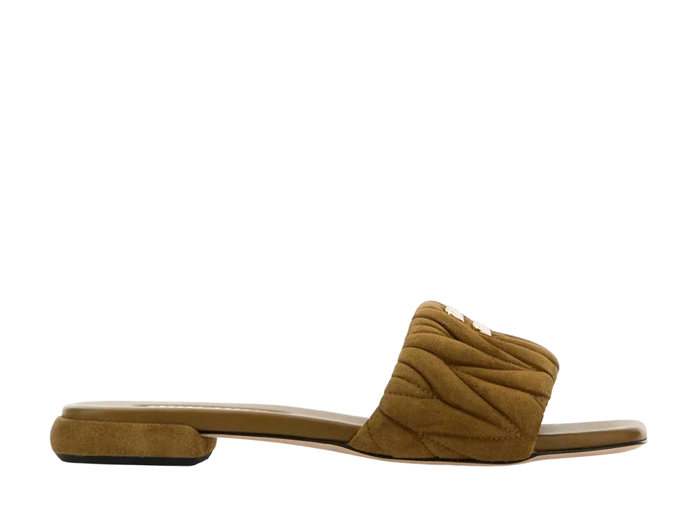 MIU MIU Women's Olive Suede Slippers "Green"