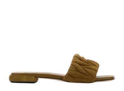 MIU MIU Women's Olive Suede Slippers "Green"