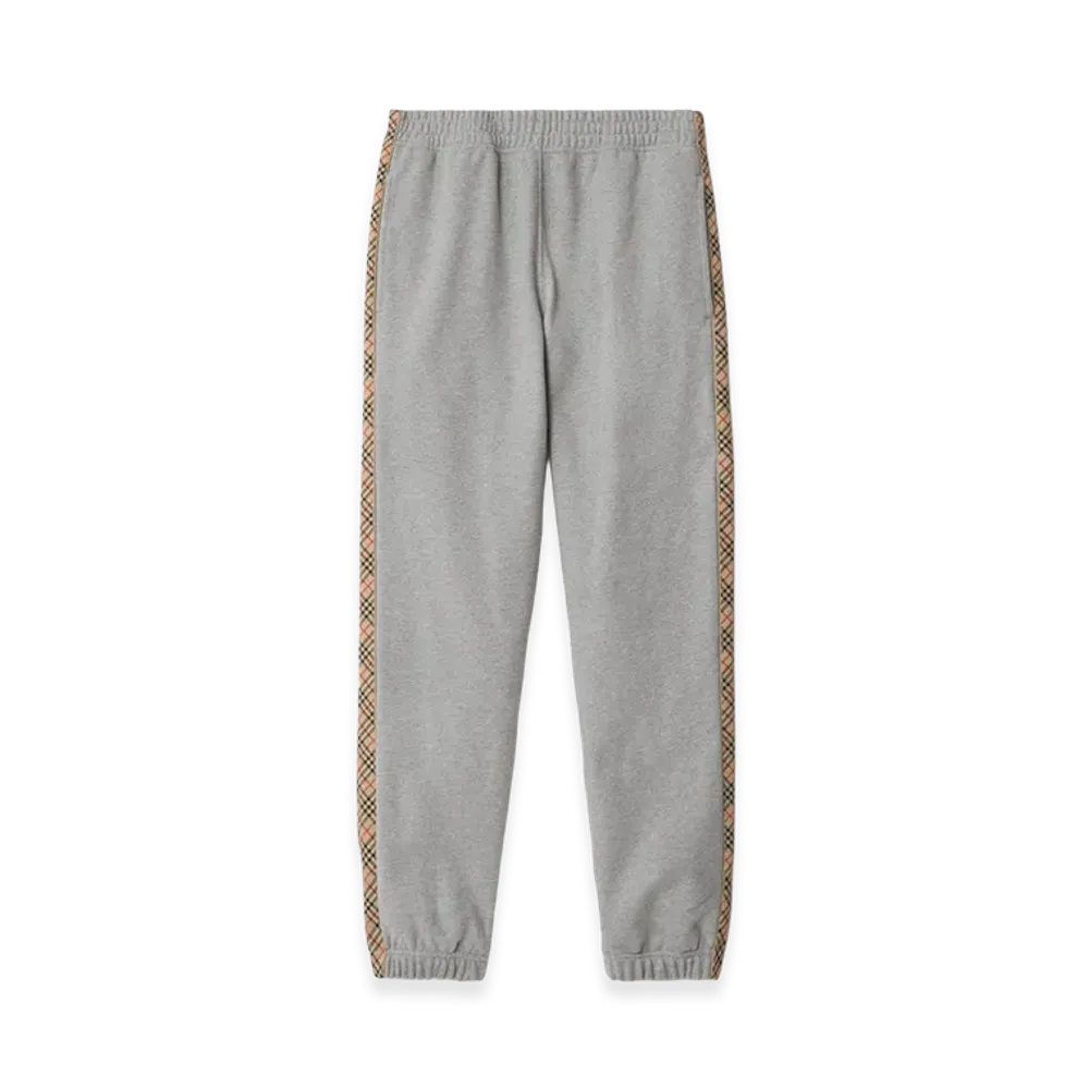 Burberry Check Trim Cotton Jogging Pants "Pale Grey Melange"