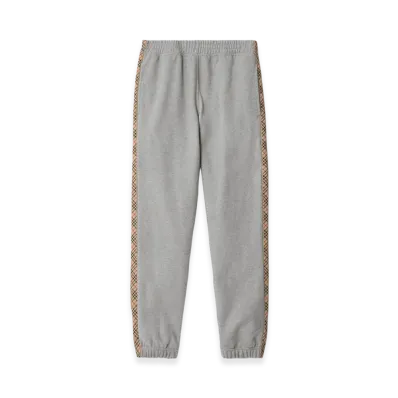 Burberry Check Trim Cotton Jogging Pants "Pale Grey Melange"