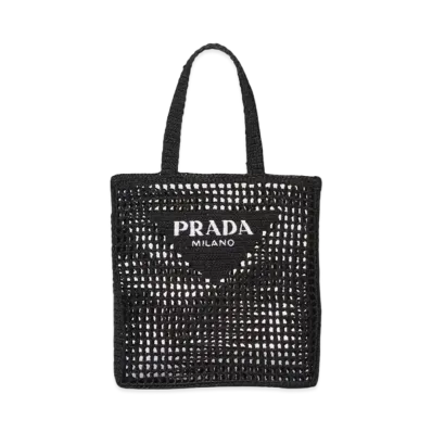 PRADA Raffia Tote Bag with Logo "Black"