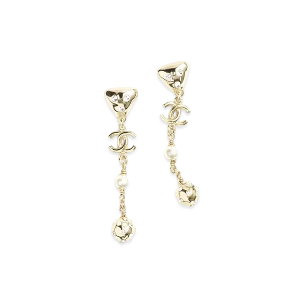 CHANEL Pendant Earrings Metal, Glass Pearls & Strass "Gold/Pearly White/Crystal"