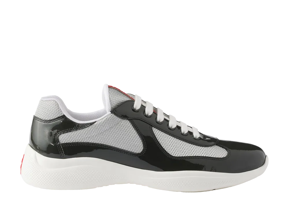 PRADA America's Cup Patent Leather and Technical Fabric Sneakers "Anthracite Grey/Silver"