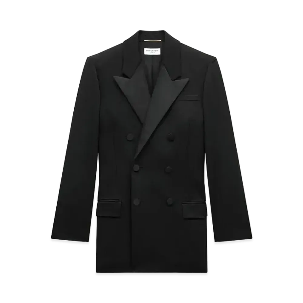 Saint Laurent Women's Tuxedo Jacket in Grain de Poudre "Black"
