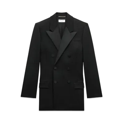 Saint Laurent Women's Tuxedo Jacket in Grain de Poudre "Black"
