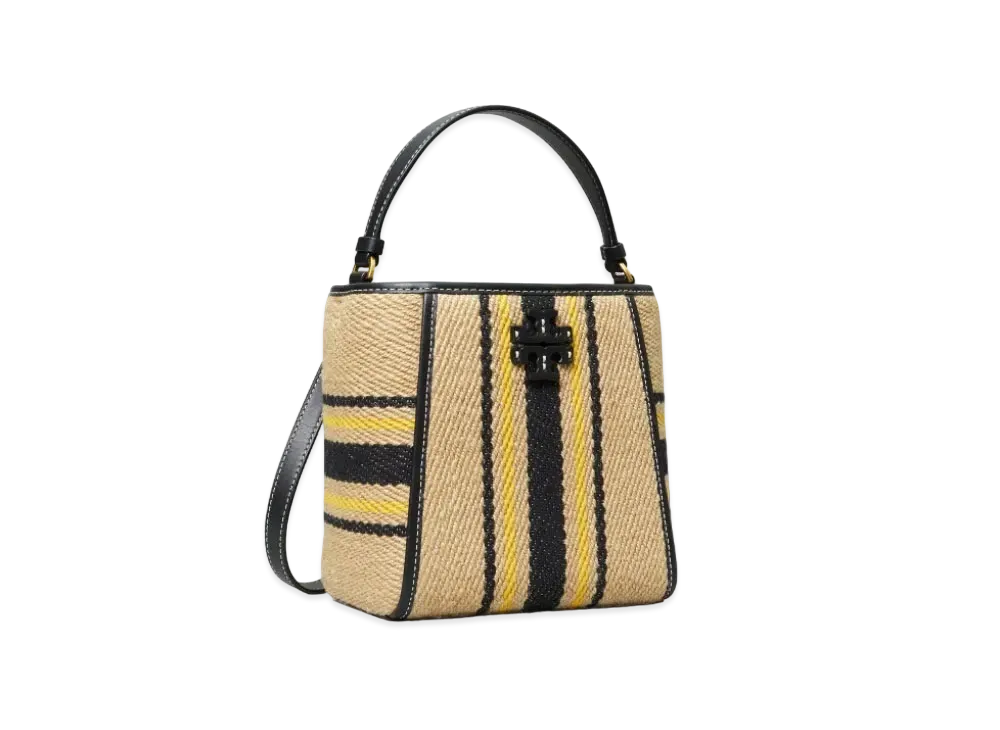 Tory Burch McGraw Linen Stripe Small Bucket Bag