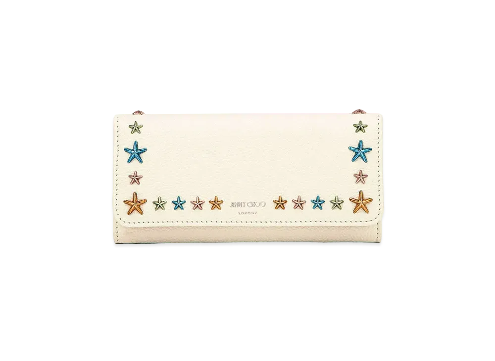 Jimmy Choo Nino Soft Grainy Calf Leather Wallet With Star Studs "Multicolour/Latte"