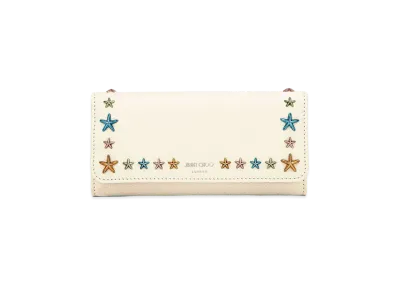 Jimmy Choo Nino Soft Grainy Calf Leather Wallet With Star Studs "Multicolour/Latte"