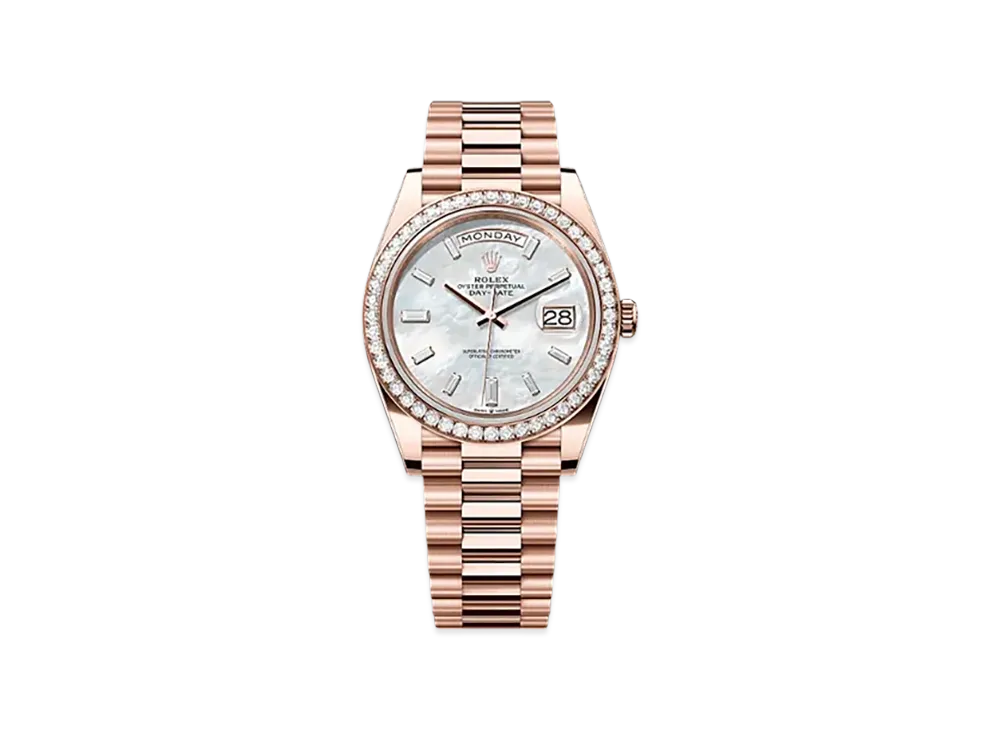ROLEX Day-Date 40mm Everose Gold Diamond 228345RBR "White Mother-of-Pearl"