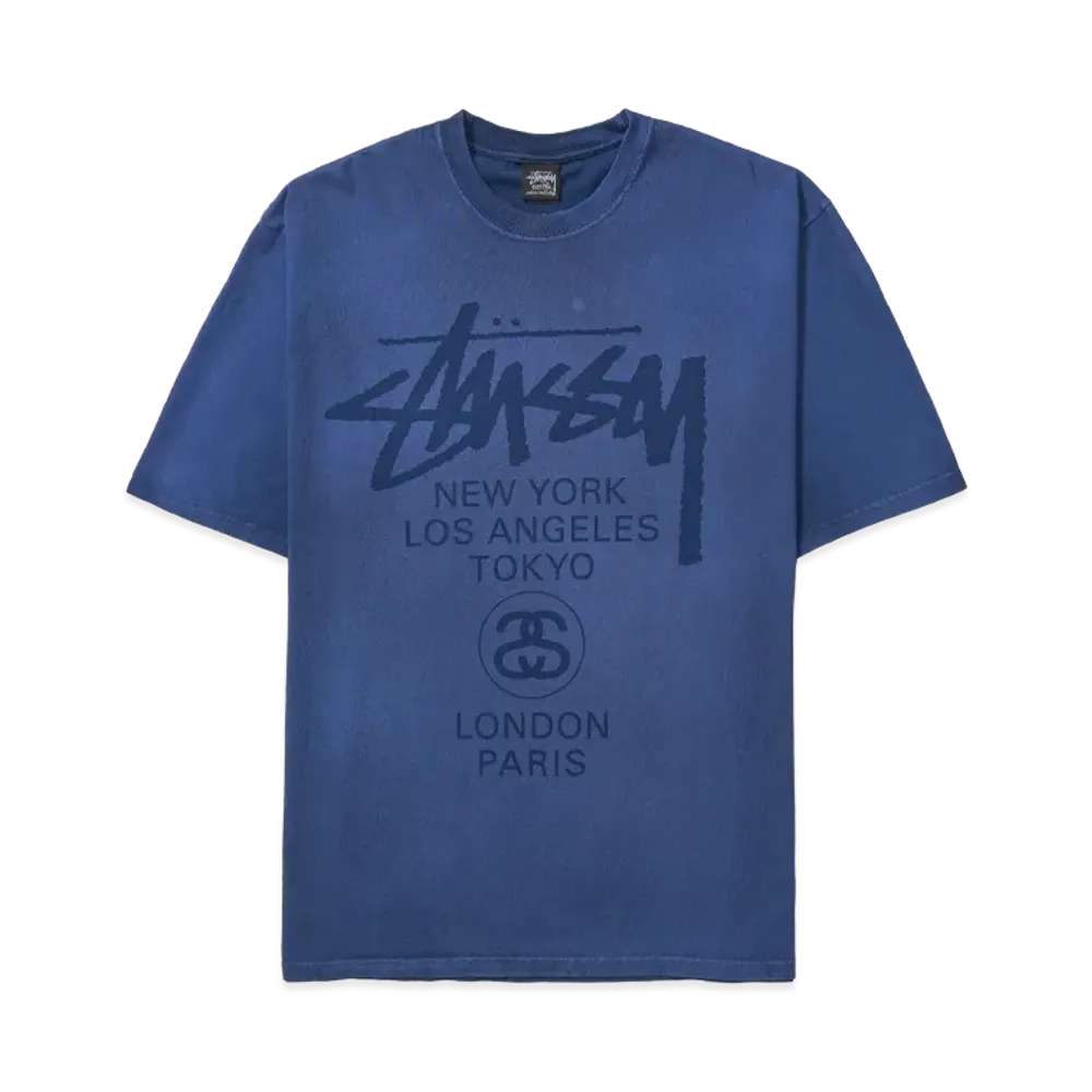 Stussy World Tour Tee "Sun Faded Navy"