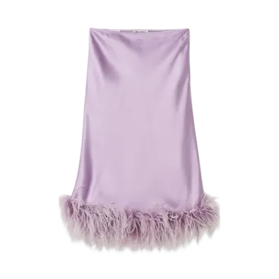 MIU MIU Women's Feather Trimmed Satin Skirt "Lilac"