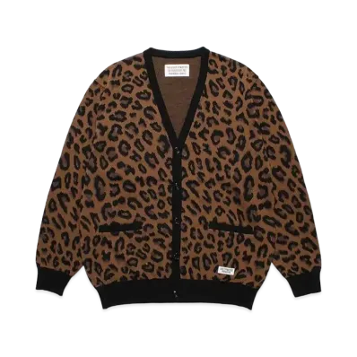 WACKO MARIA Leopard Knit Jacquard Cardigan "Brown"