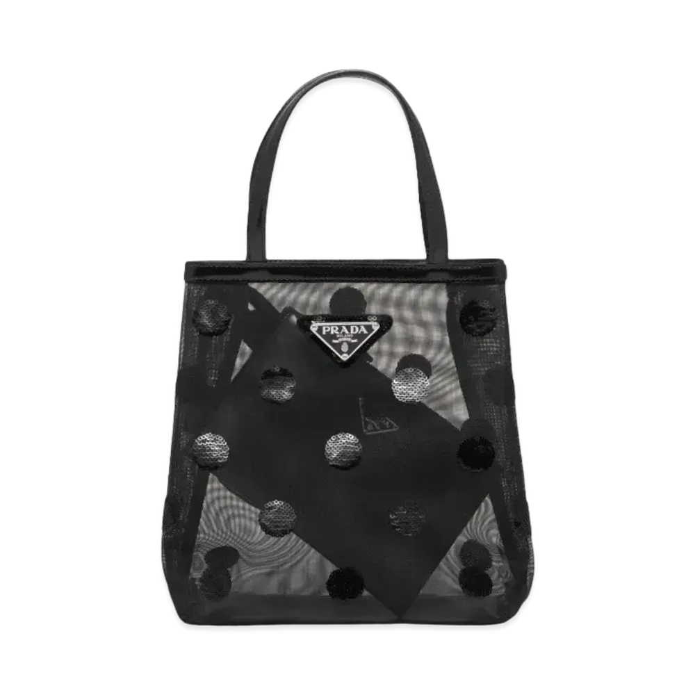 PRADA Small Polka Dot Mesh Tote Bag "Black"