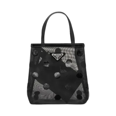 PRADA Small Polka Dot Mesh Tote Bag "Black"