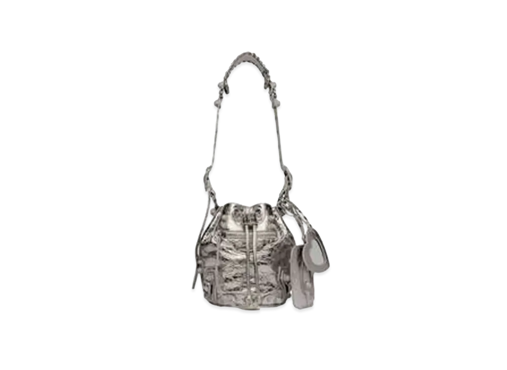 BALENCIAGA Le Cagole XS Bucket Bag Metallized With Rhinestones "Silver"