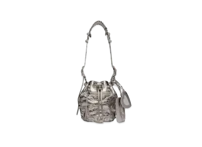 BALENCIAGA Le Cagole XS Bucket Bag Metallized With Rhinestones "Silver"
