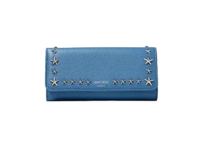 Jimmy Choo Mino Soft Grainy Calf Leather Wallet With Star Studs "Silver/Butterfly Blue"
