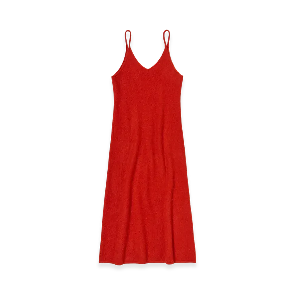 AURALEE Garment-Dyed Baby Alpaca Fur Knit Dress "Red"