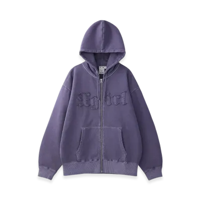 X-Girl Logo Patch Pigment Dyed Zip Up Sweat Hoodie "Purple"