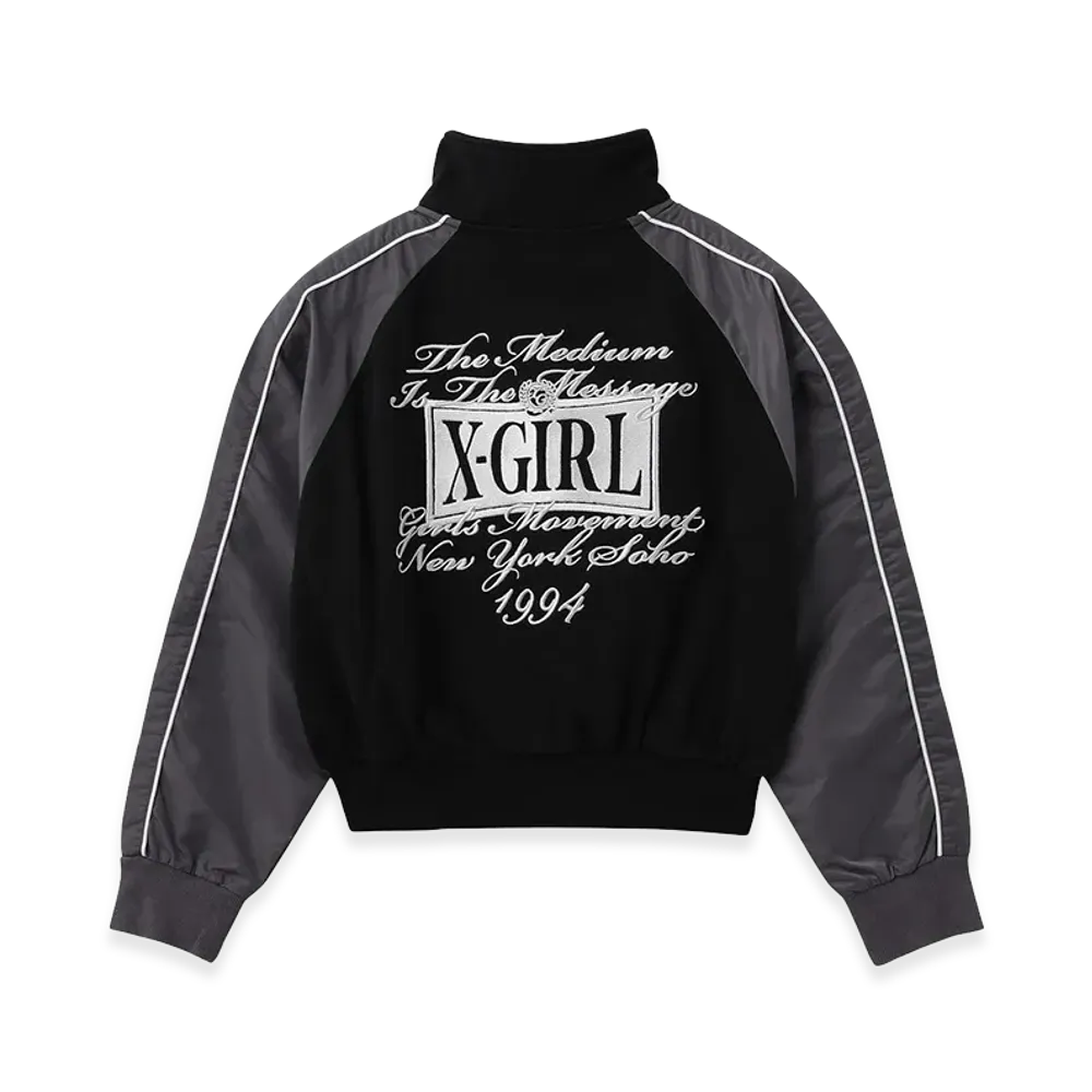 X-Girl Women's Woven Mix Sweat Zip Up Top "Black"