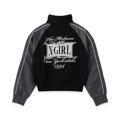 X-Girl Women's Woven Mix Sweat Zip Up Top "Black"