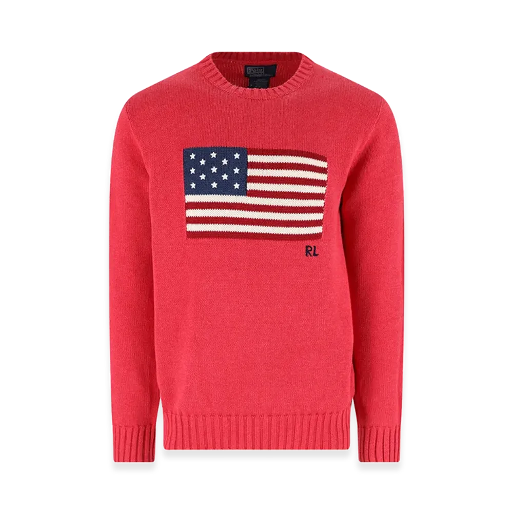Polo Ralph Lauren Cotton Knit The Iconic Flag Sweater "Red"
