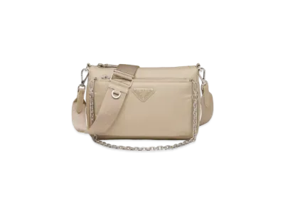 PRADA Re-Nylon & Saffiano Leather Shoulder Bag "Desert Beige"