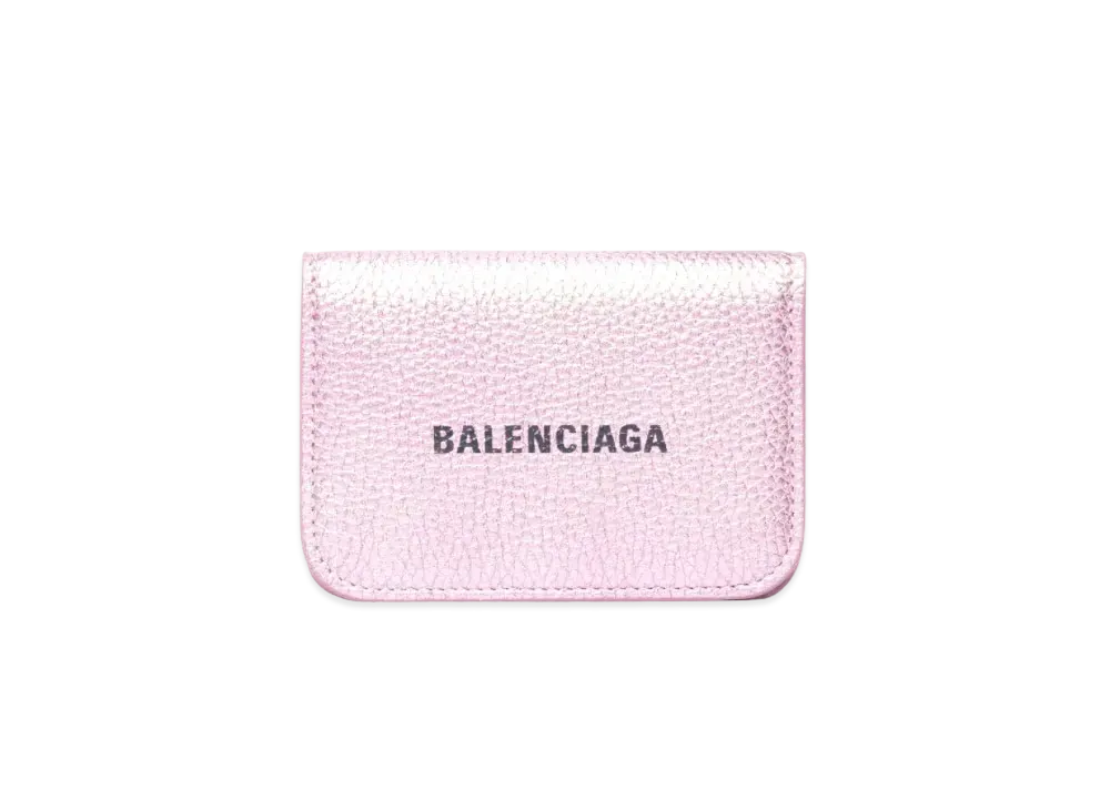 BALENCIAGA Cash Mini Wallet In Metallized Grained Calfskin "Pink"