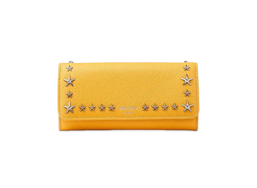Jimmy Choo Nino Soft Grainy Calf Leather Wallet With Star Studs "Silver/Sun"