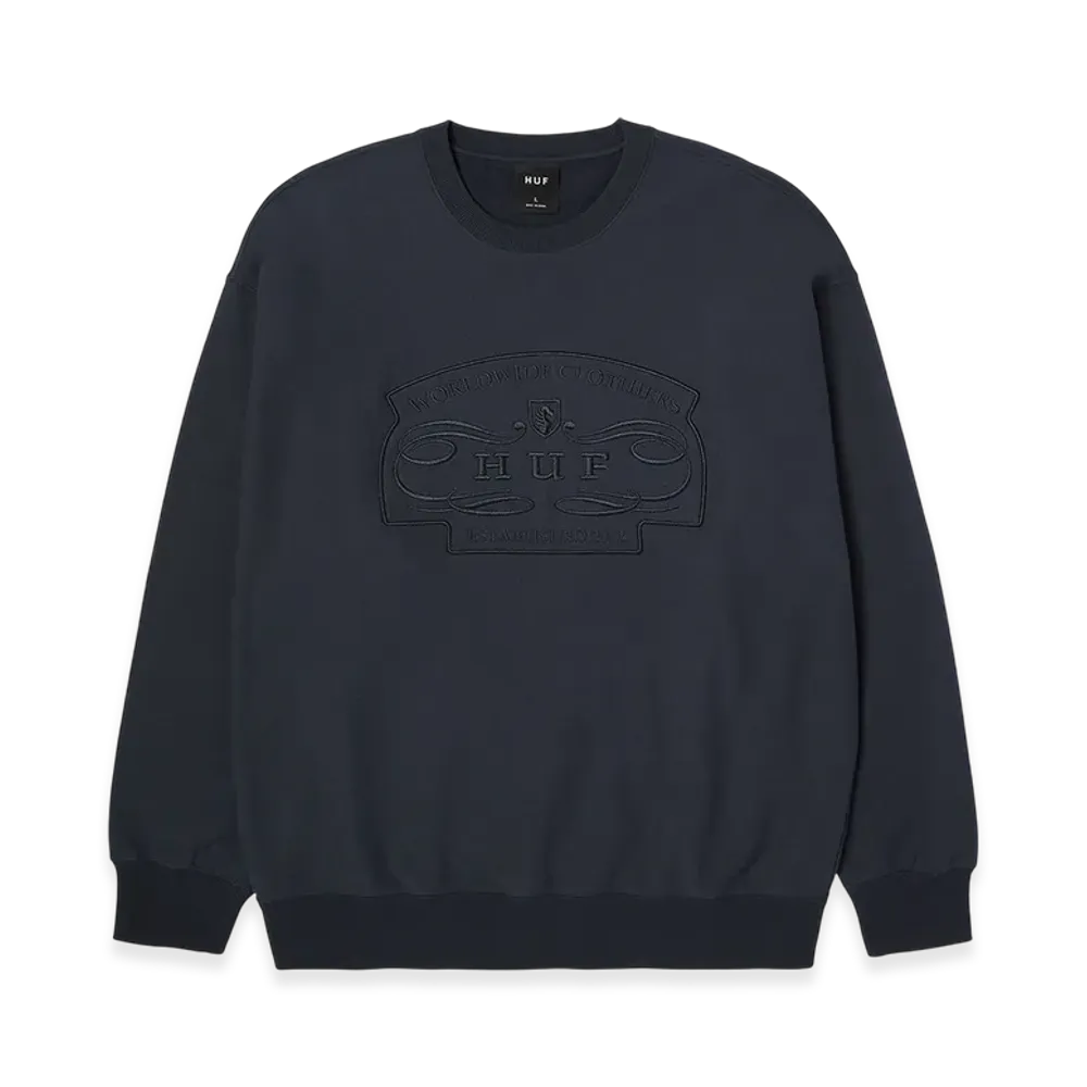 HUF WINTER 25 Worldwide Clothiers Crewneck "Navy"