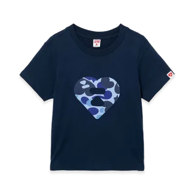 A BATHING APE Women's Camo Heart Printed Tee #2 "Navy"