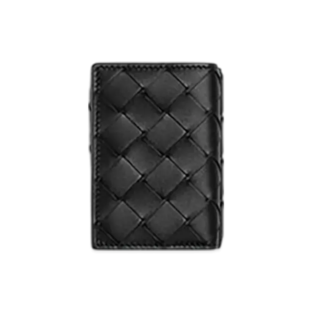 Bottega Veneta Intrecciato Tiny Tri-Fold Wallet "Black Grass"