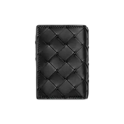 Bottega Veneta Intrecciato Tiny Tri-Fold Wallet "Black Grass"
