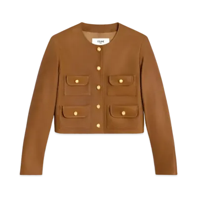 CELINE Pure Collar Jacket in Patina Finish Suede "Cognac"
